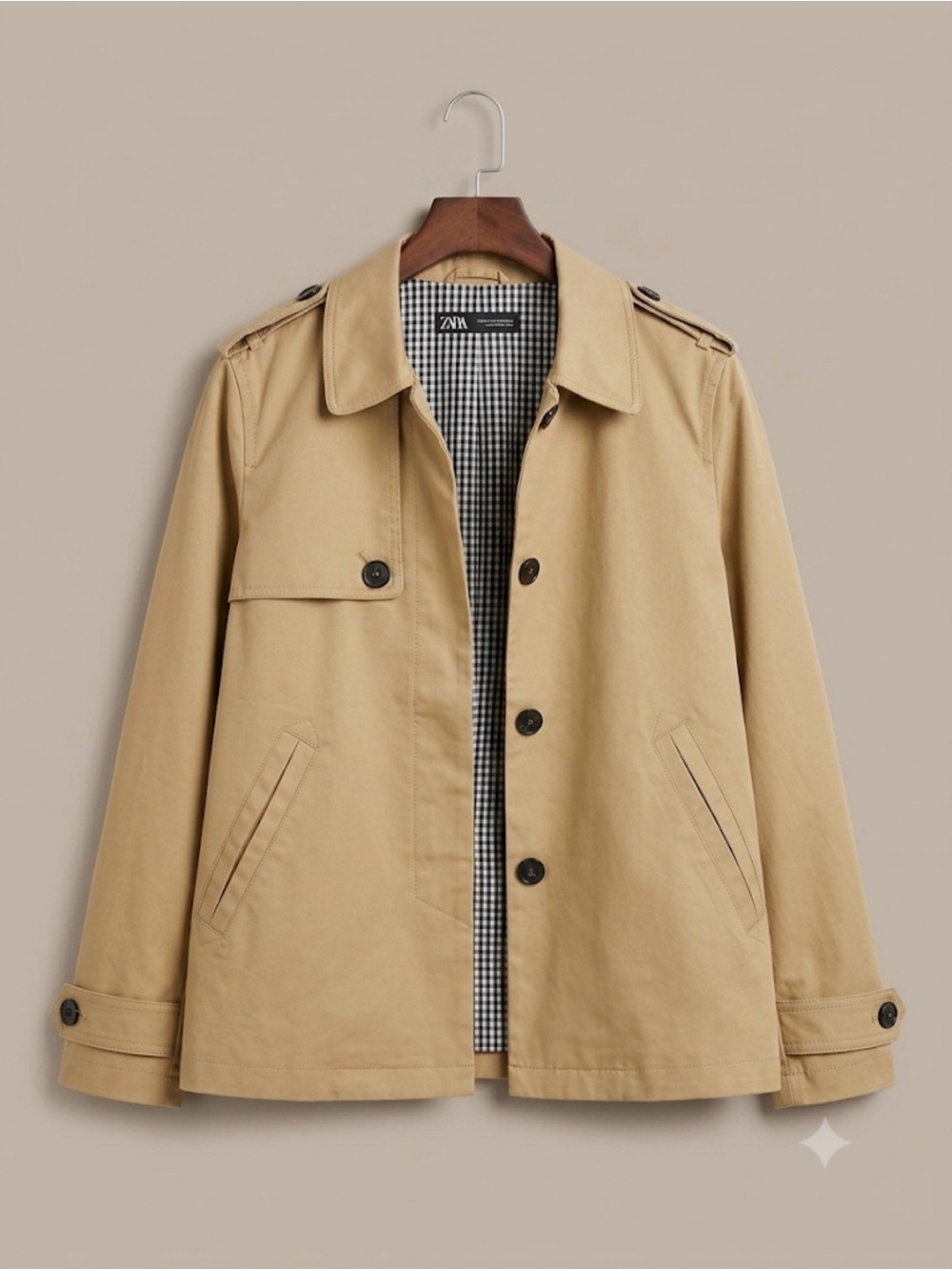Zara Tan A-Line Short Trench Coat Size S
